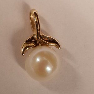 14k gold pearl whale's tail pendant - dainty elegant nautical hawaii